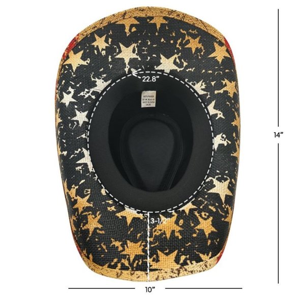 Tea Stained Paper Straw American Flag Fashion Cowboy Hat Vintage Look OS NWT - Picture 8 of 8